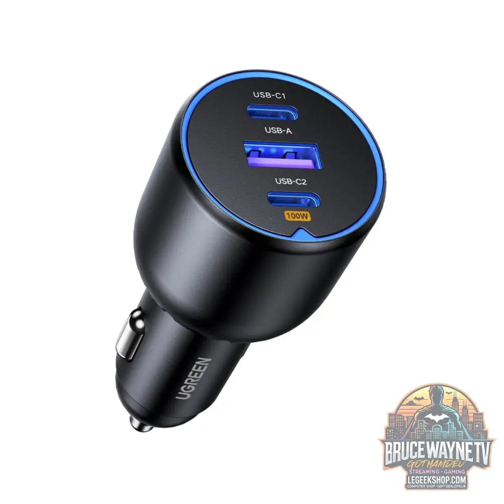 UGREEN 130W 3-Port Fast Car Charger, chargeur noir / bleu