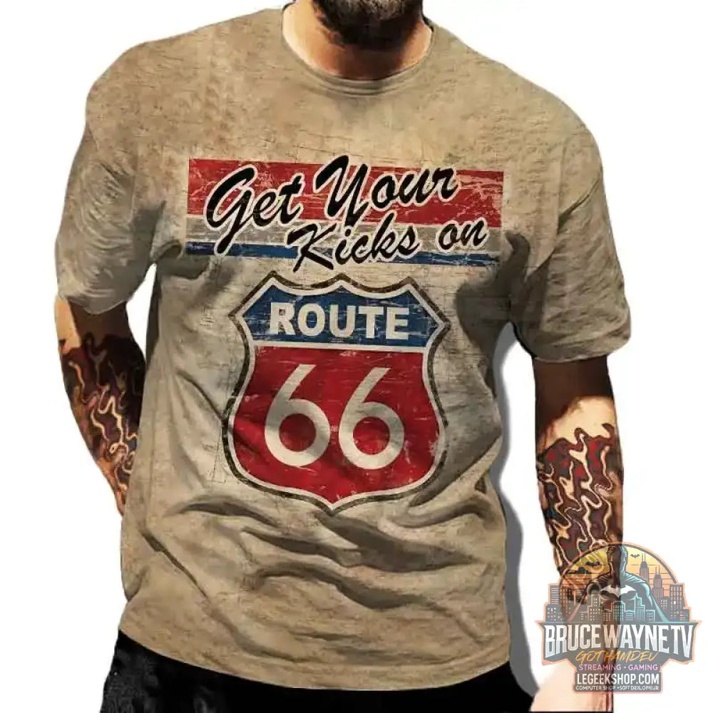 US Route 66 imprimé nouveau T-Shirt Vintage pour hommes taille européenne hauts Hip-Hop T-Shirt hommes vêtements