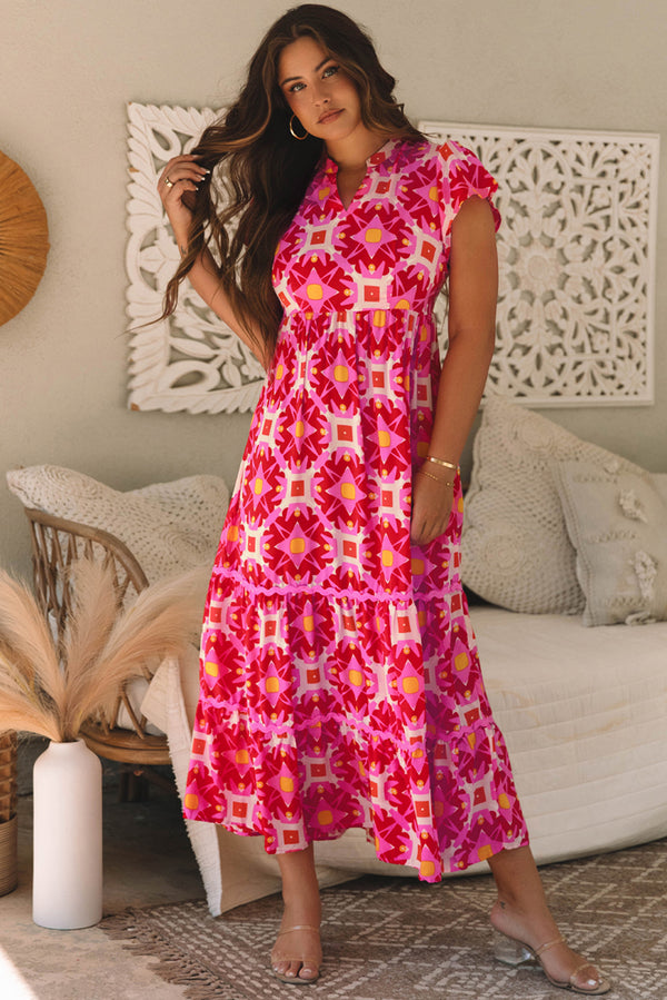 Robe longue femme col V, maxi — rose