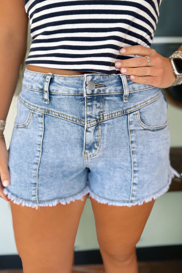 Short femme taille haute, denim