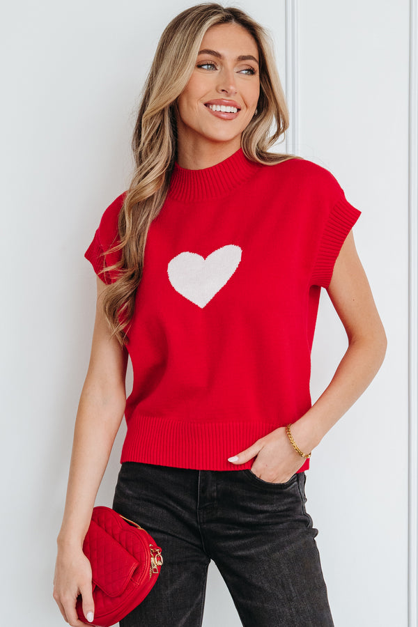 Pull femme graphique, manches courtes, cropped — rouge feu-P3