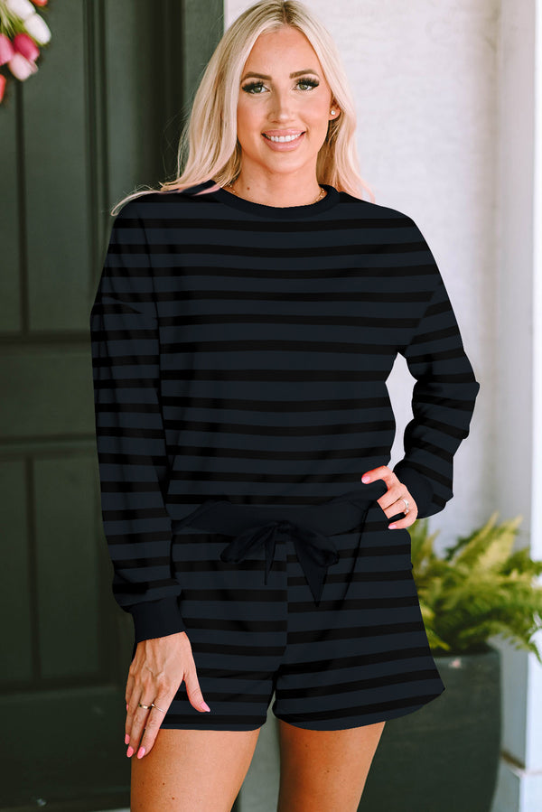 Ensemble femme rayé, satin, manches longues — gris
