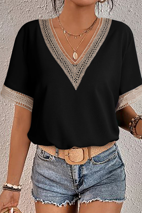 Blouse manches courtes, col V — noir