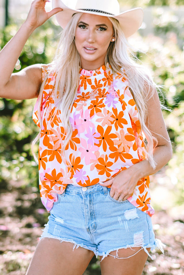 Haut femme floral, à volants, smocké — orange · LC25126220-P1420 · LC25126220-P1420-L