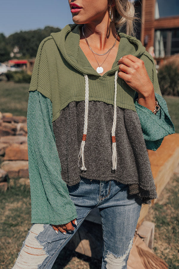 Haut femme patchwork, à capuche, colorblock — vert