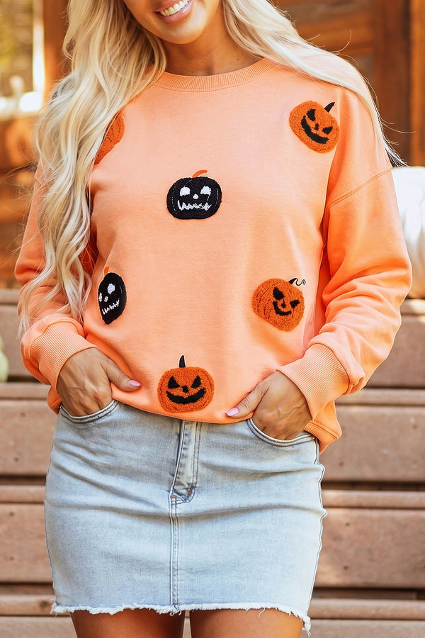 Sweat femme brodé, épaules tombantes — orange