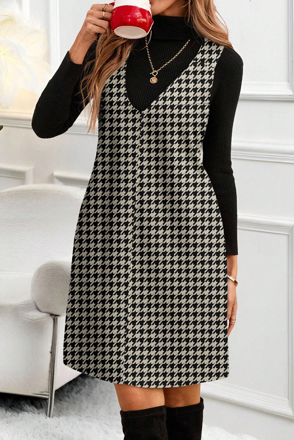 Robe courte femme sans manches, col V — kaki
