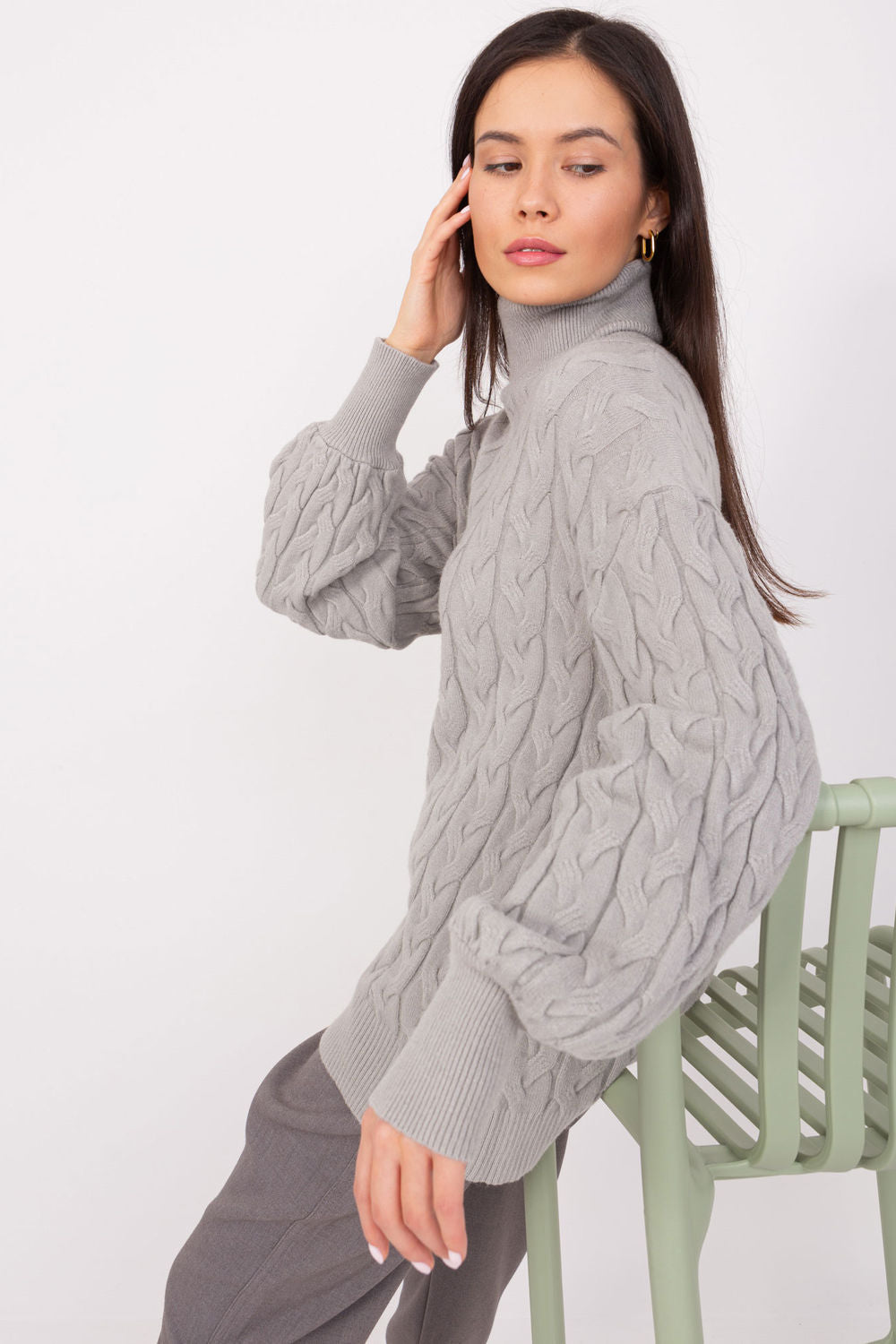 Pull femme AT Col Roulé Col — gris
