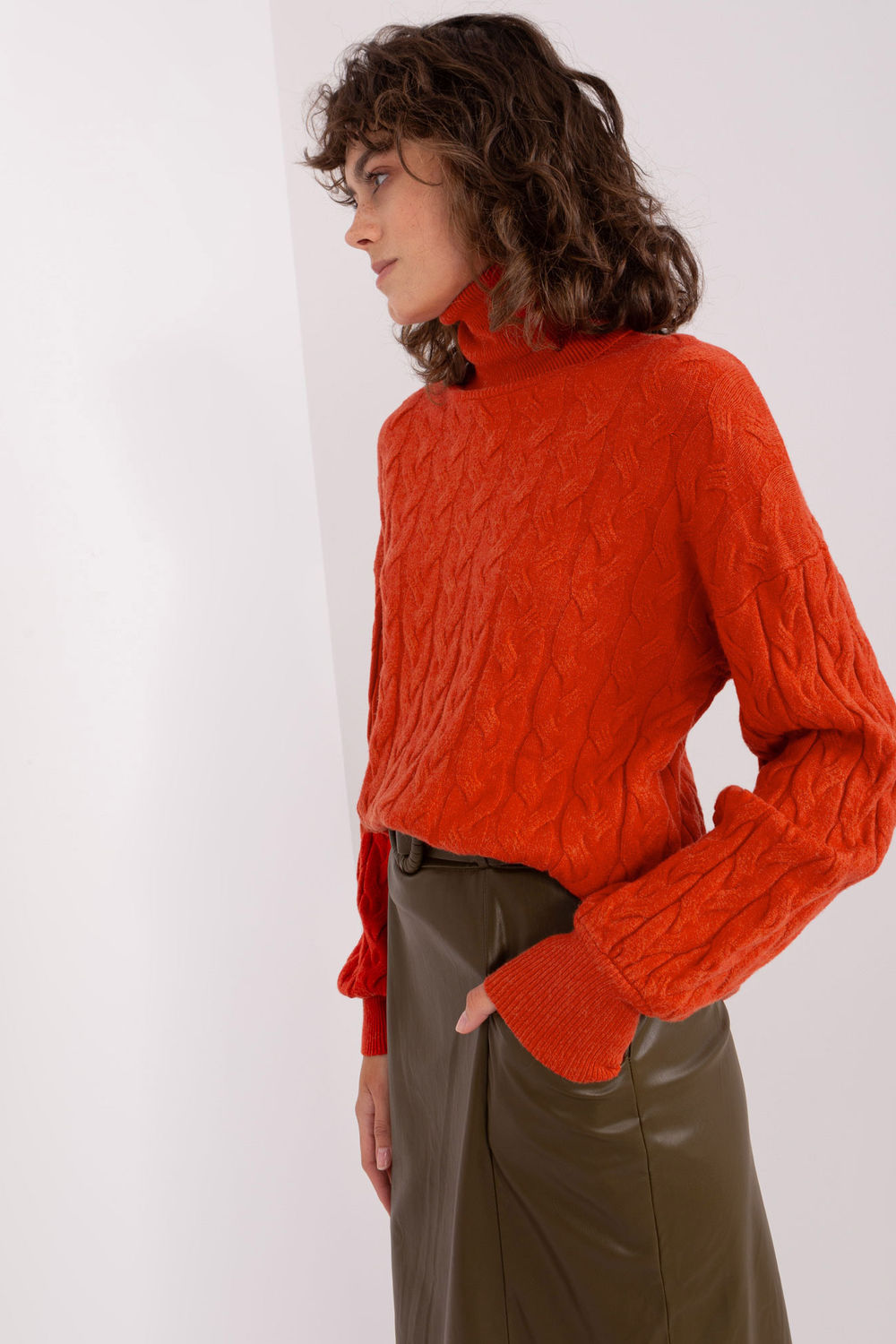 Pull femme AT Col Roulé Col — orange