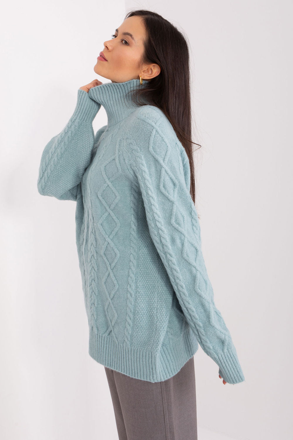Pull femme AT Col Roulé Col — vert