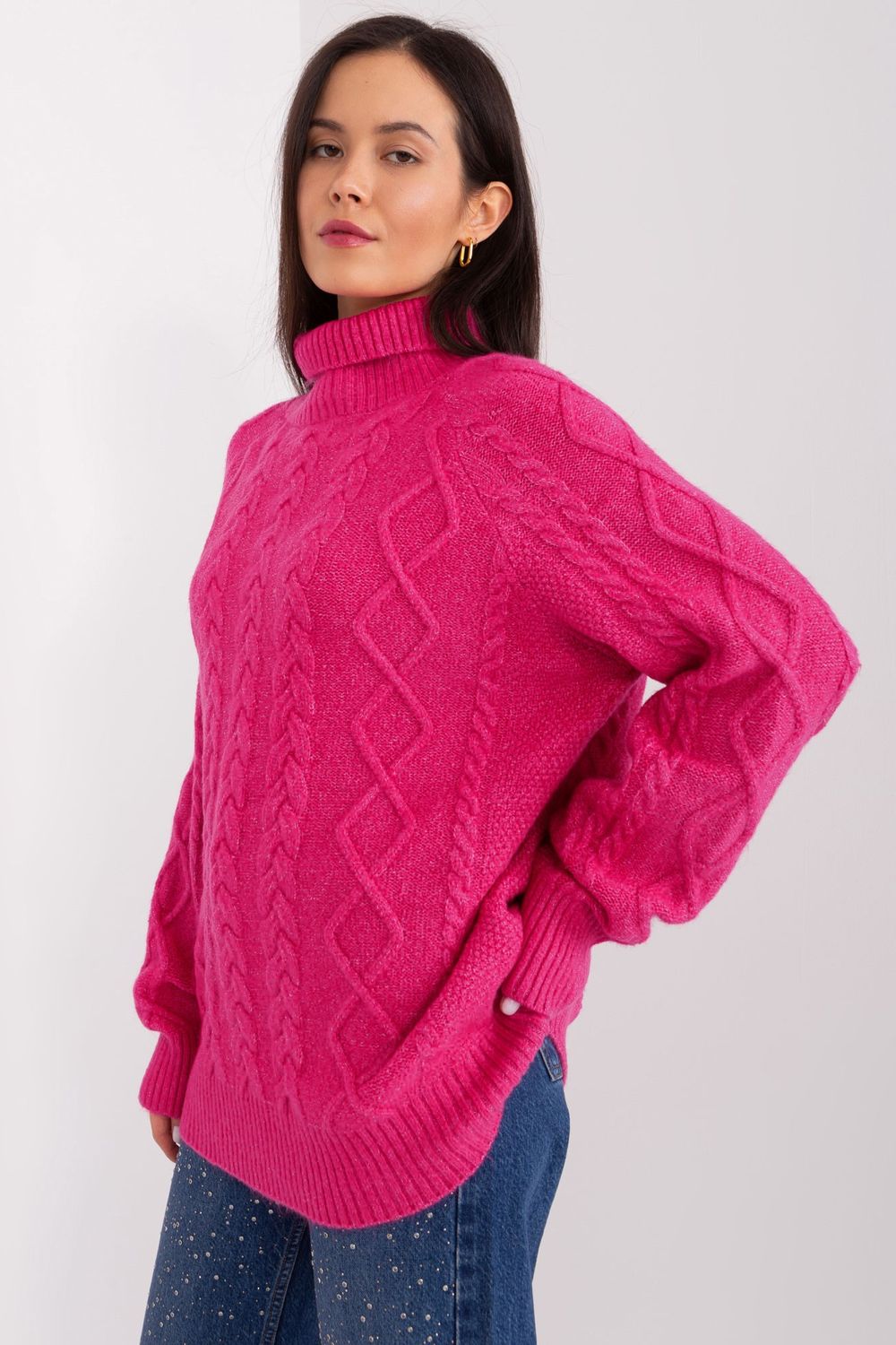 Pull femme AT Col Roulé Col — rosé