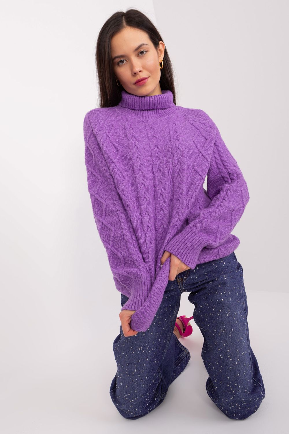 Pull femme AT Col Roulé Col — violet