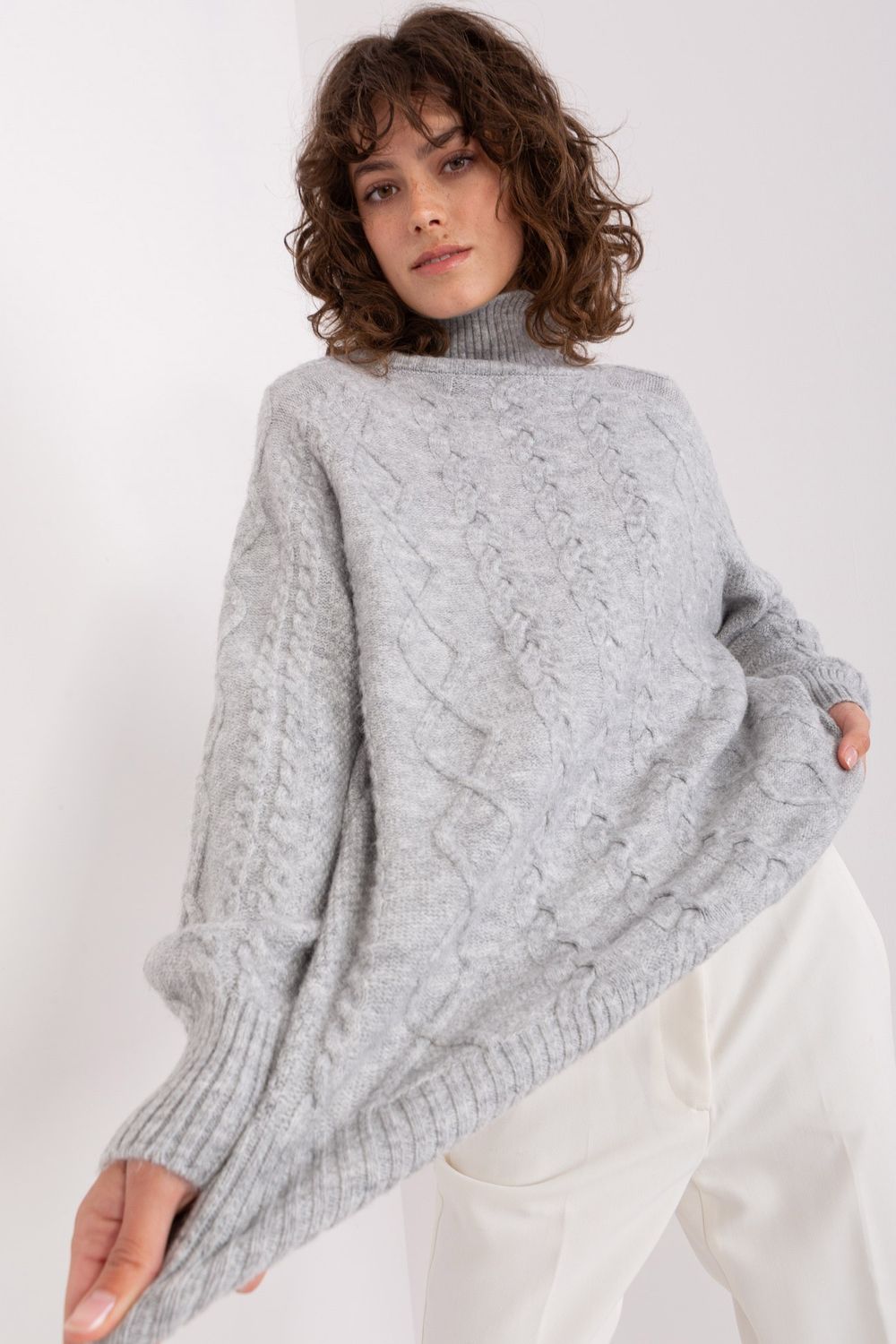 Pull femme AT Col Roulé Col — gris