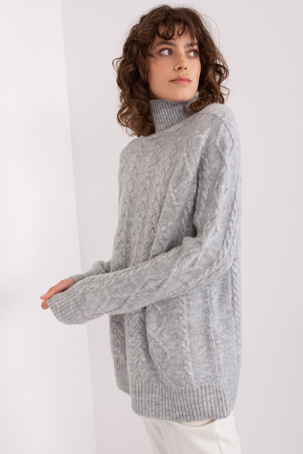 Pull femme AT Col Roulé Col — gris