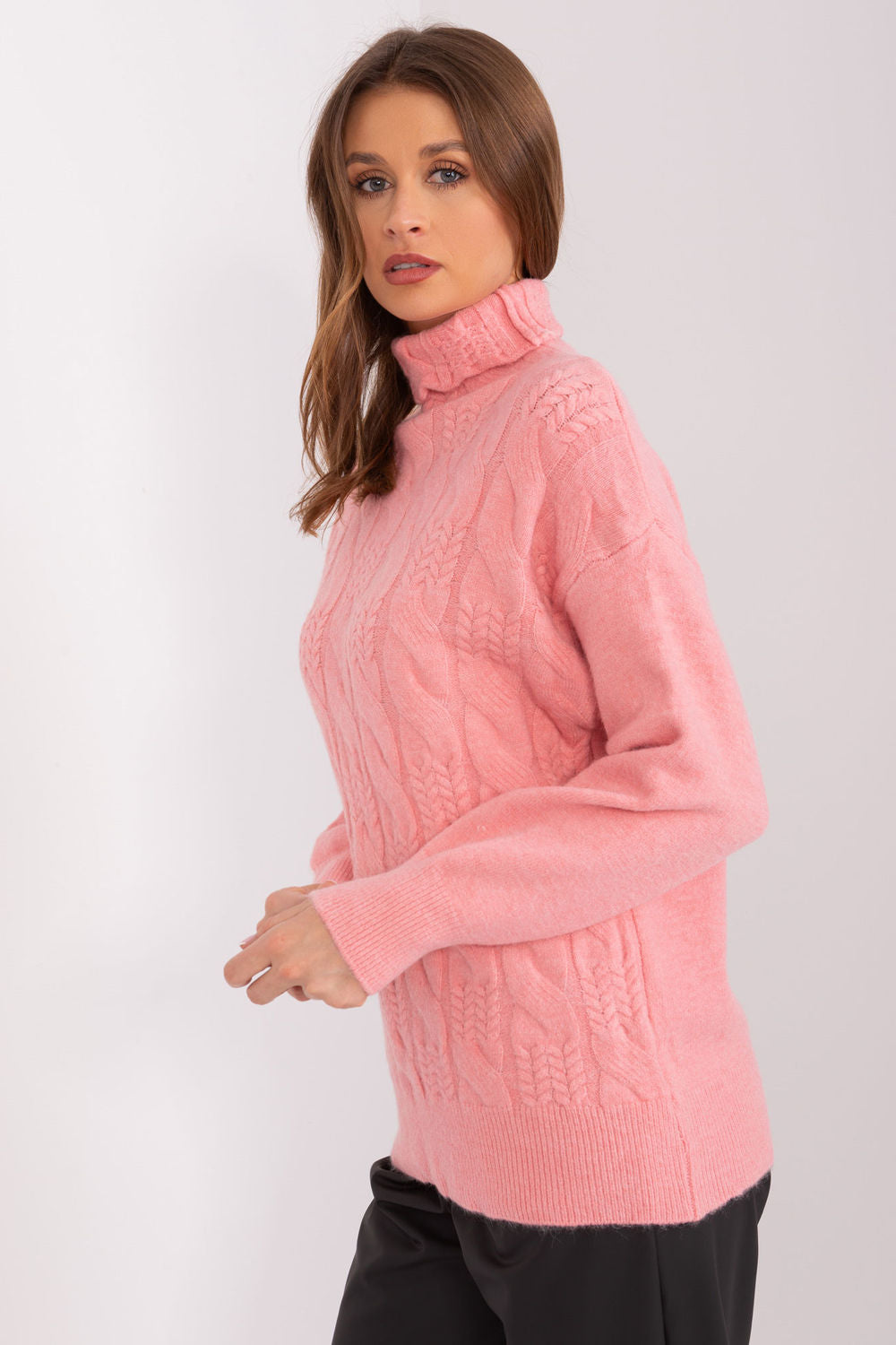 Pull femme AT Col Roulé Col — rosé