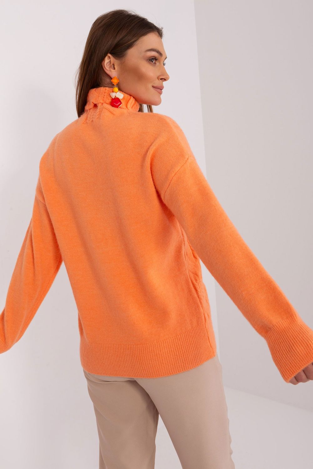 Pull femme AT Col Roulé Col — orange