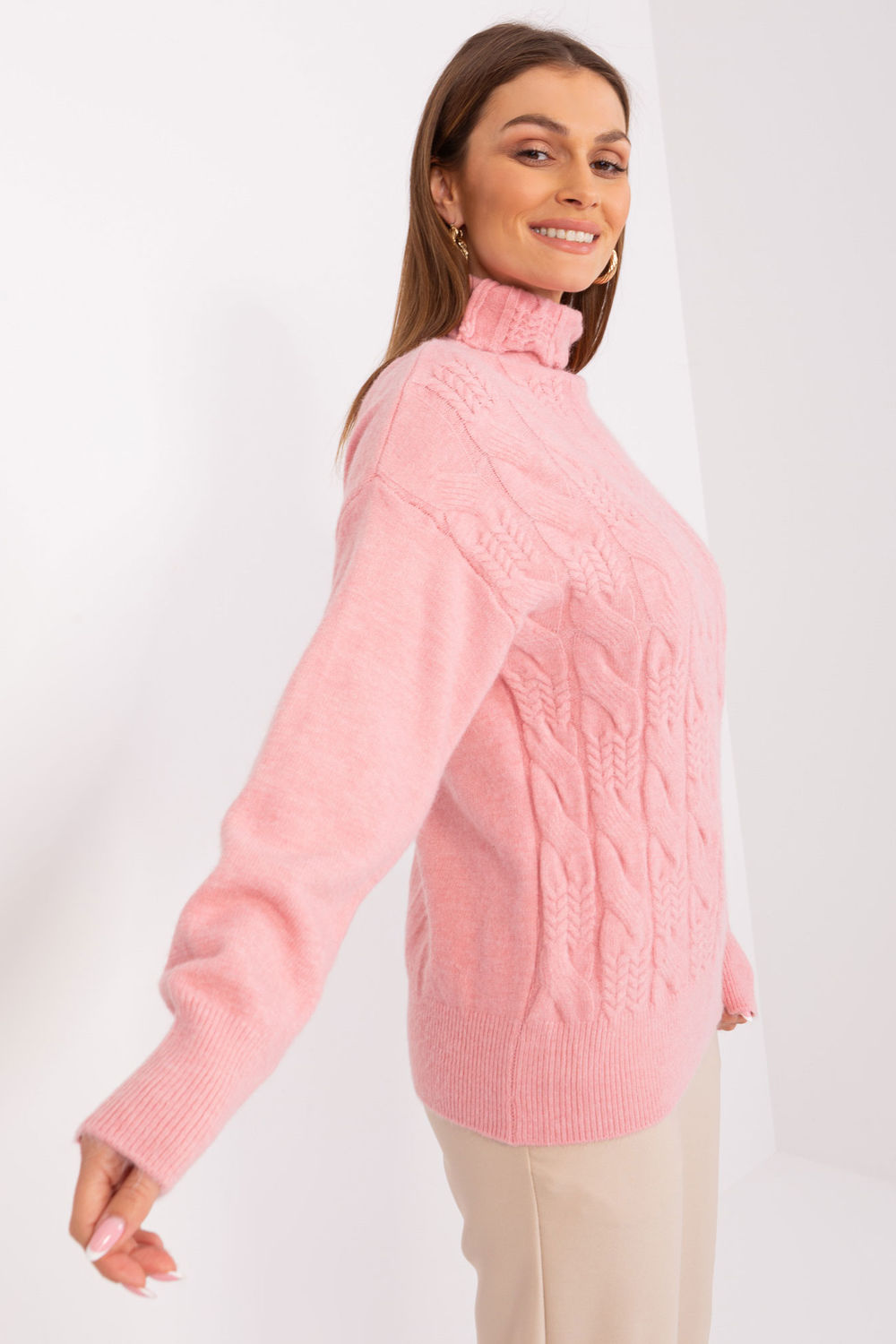 Pull femme AT Col Roulé Col — rosé