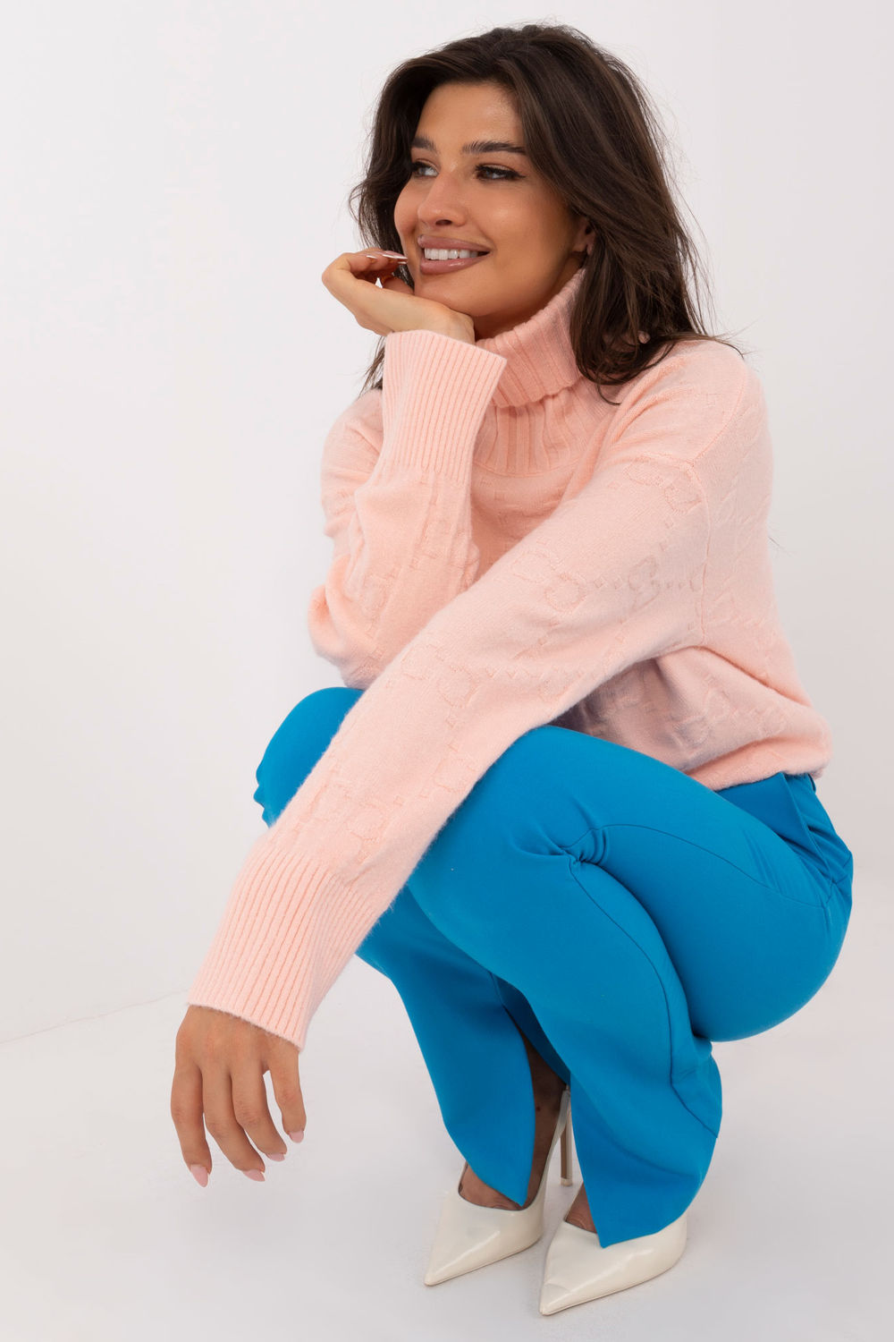 Pull femme AT Col Roulé Col — rosé