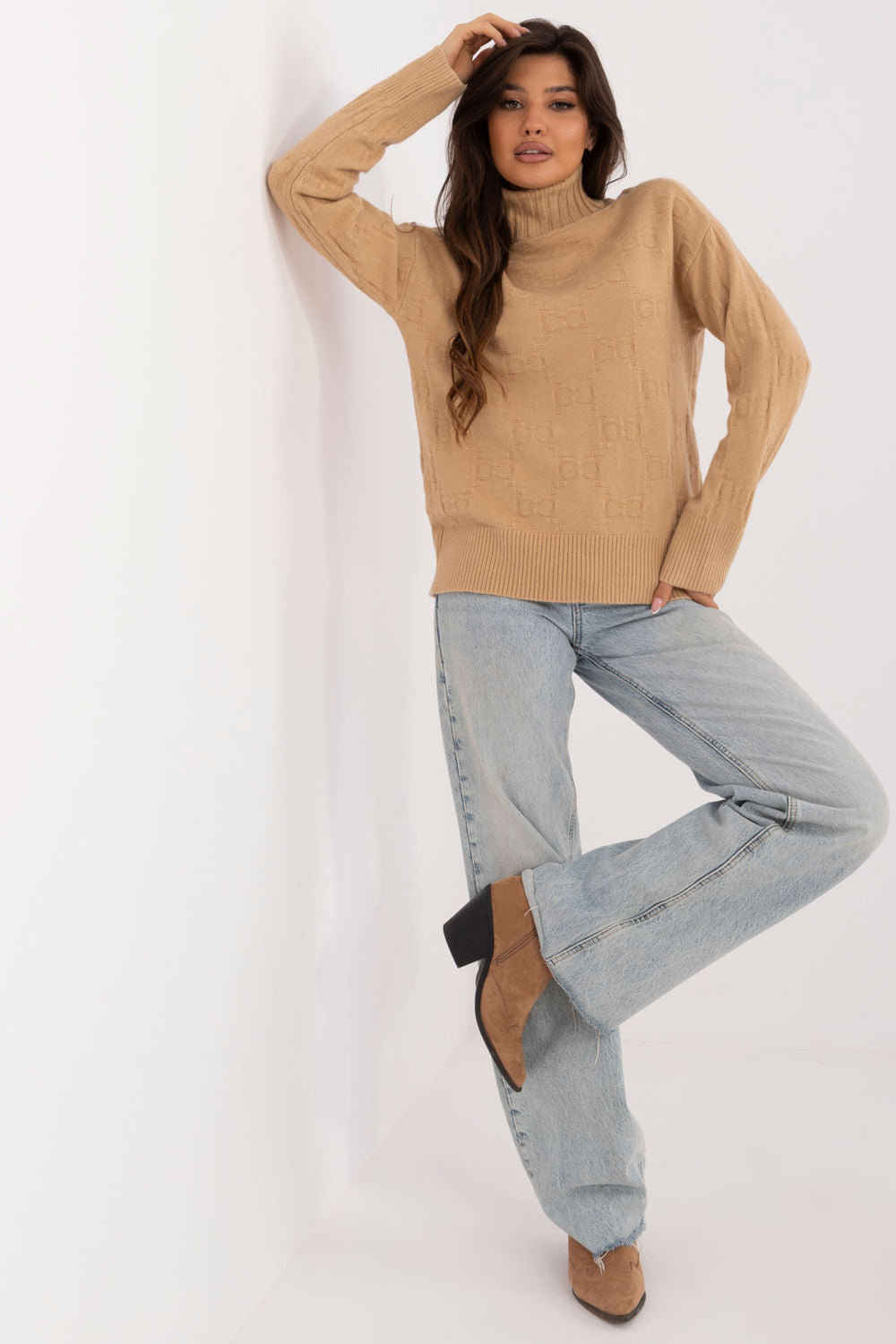 Pull femme AT Col Roulé Col — brun