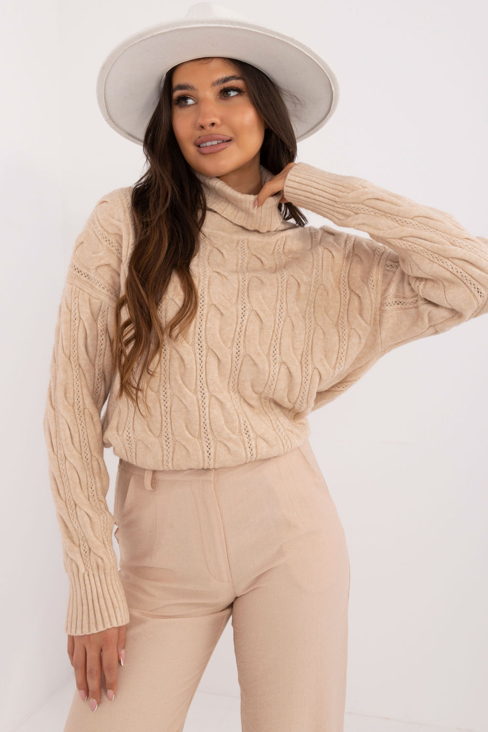 Pull femme AT Col Roulé Col — beige