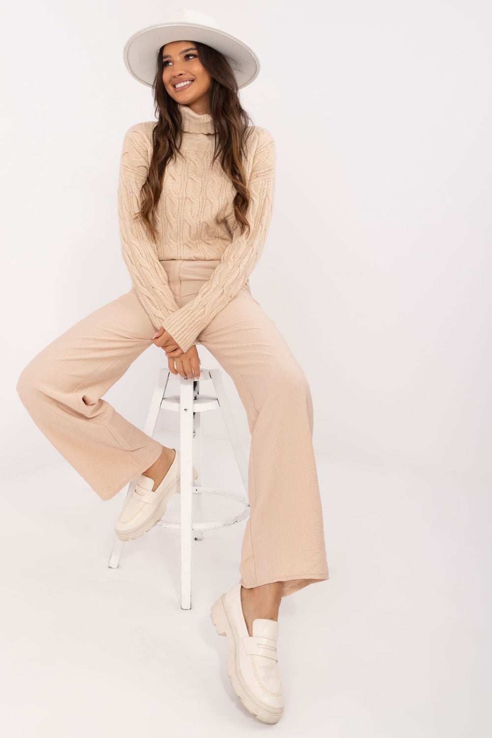 Pull femme AT Col Roulé Col — beige