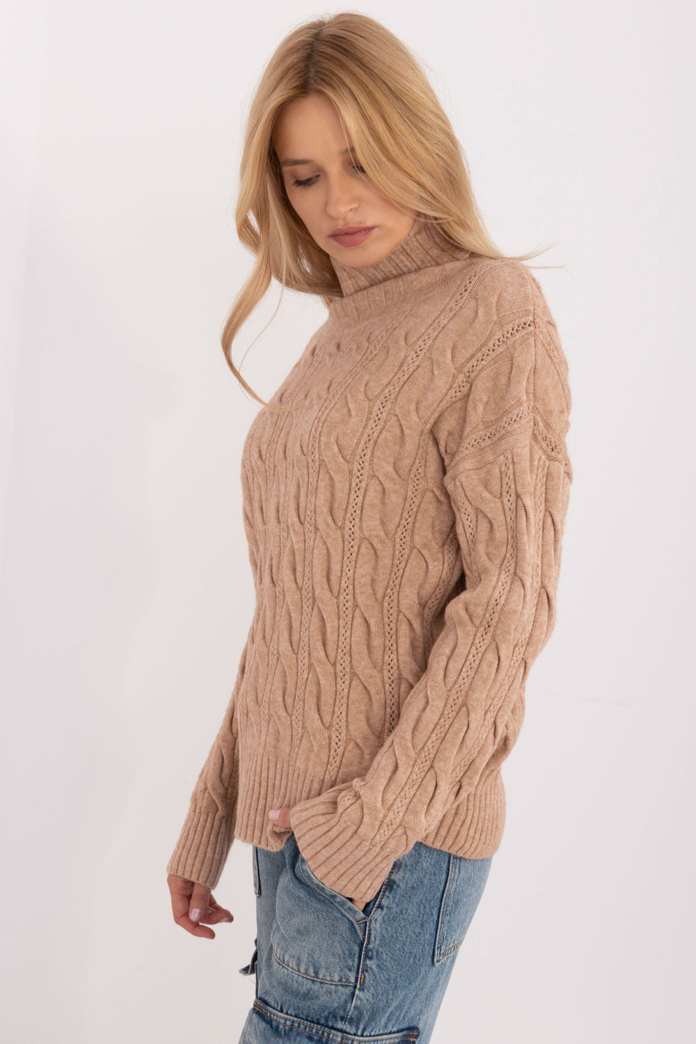 Pull femme AT Col Roulé Col — brun
