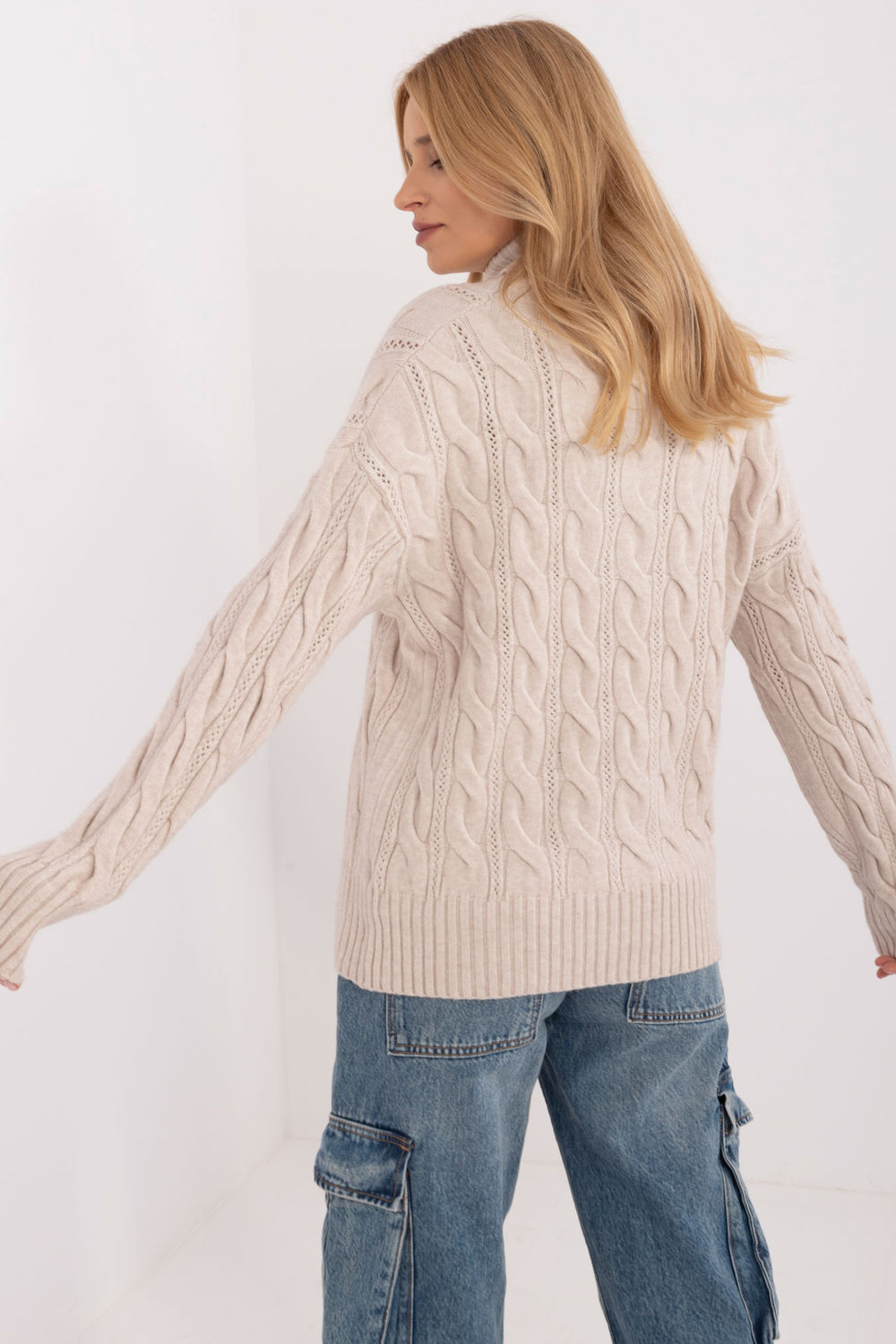 Pull femme AT Col Roulé Col — beige