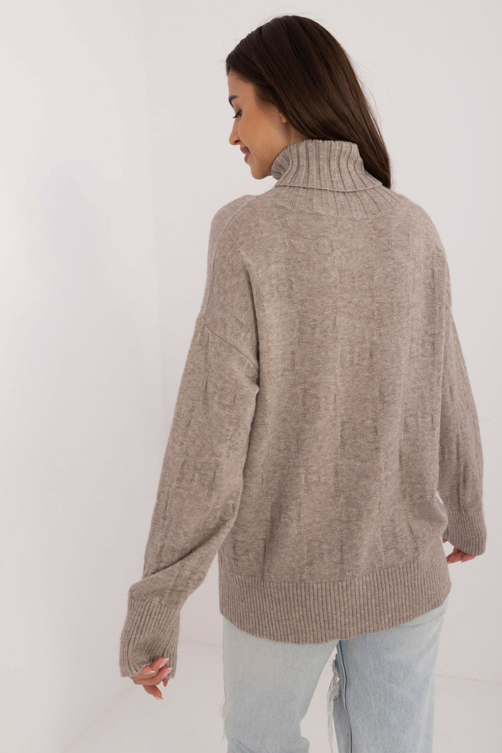 Pull femme AT Col Roulé Col — beige