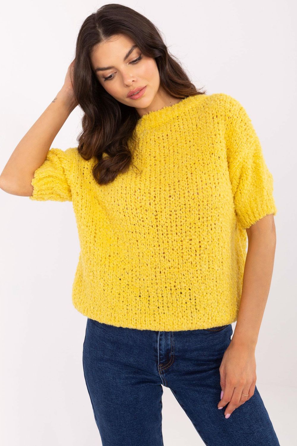 Pull femme Italy Moda À Manches Courtes — jaune