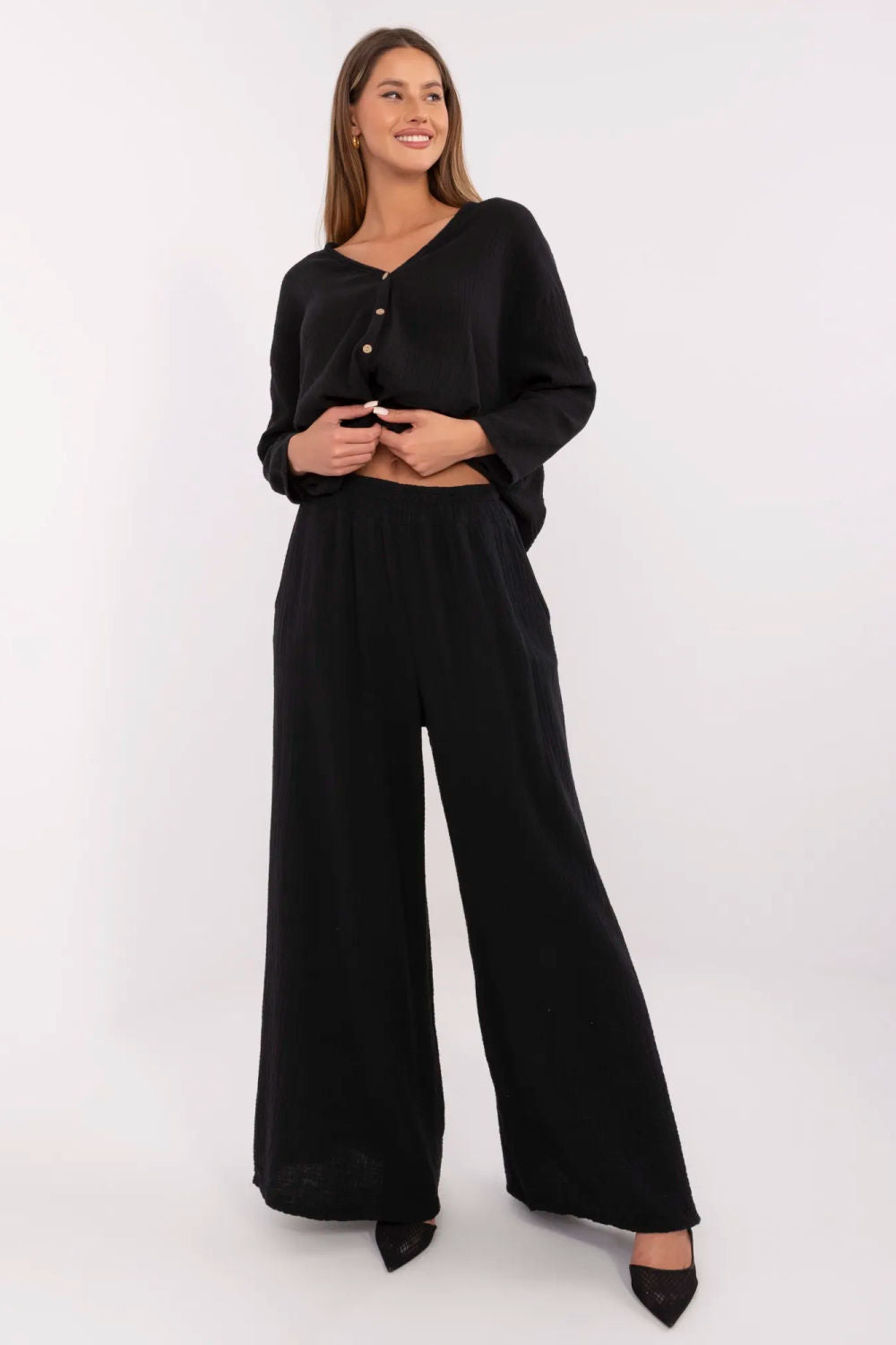 Chaussures à talons femme Italy Moda Pantalon Pantalon — noir
