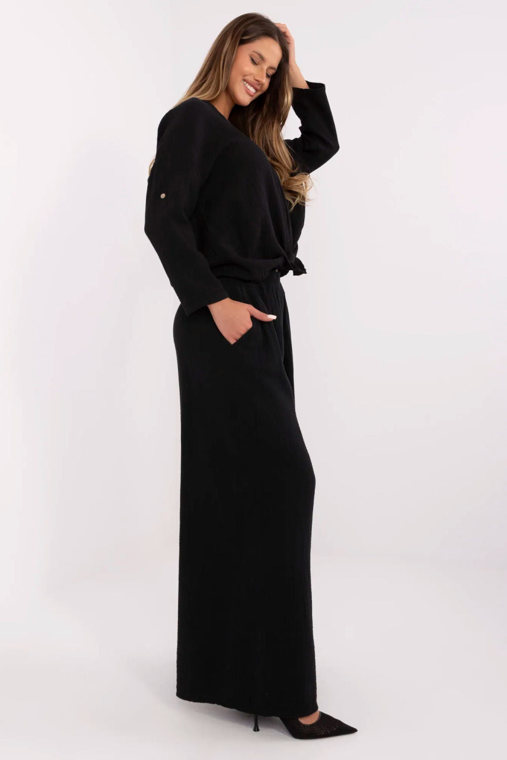 Chaussures à talons femme Italy Moda Pantalon Pantalon — noir
