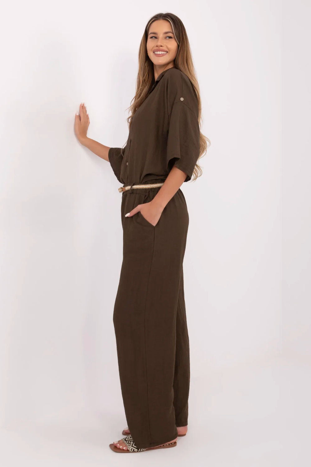 Chaussures à talons femme Italy Moda Pantalon Pantalon — brun