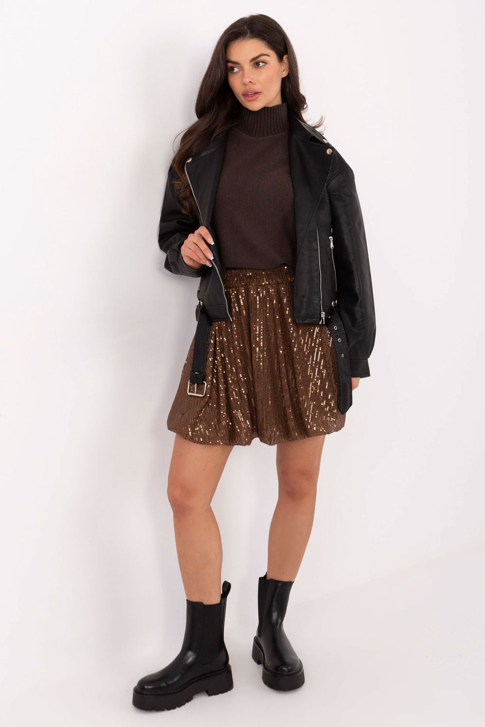 Jupe femme Italy Moda Courte Courte — brun