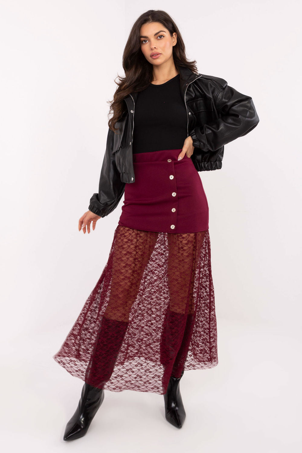 Jupe femme Italy Moda En Dentelle En — rouge