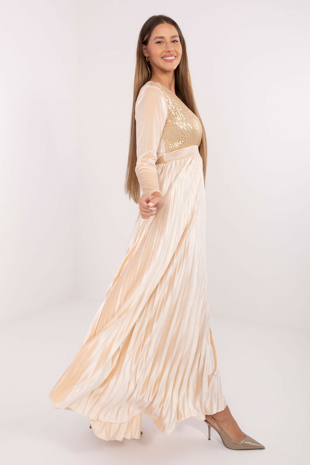 Robe femme Italy Moda Longue Longue — beige