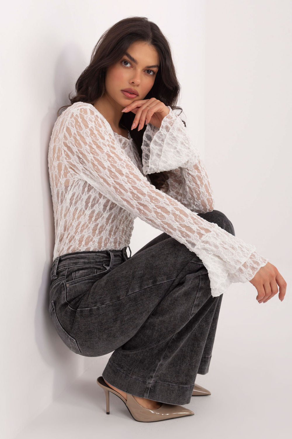 Blouse femme Italy Moda En Dentelle En — blanc