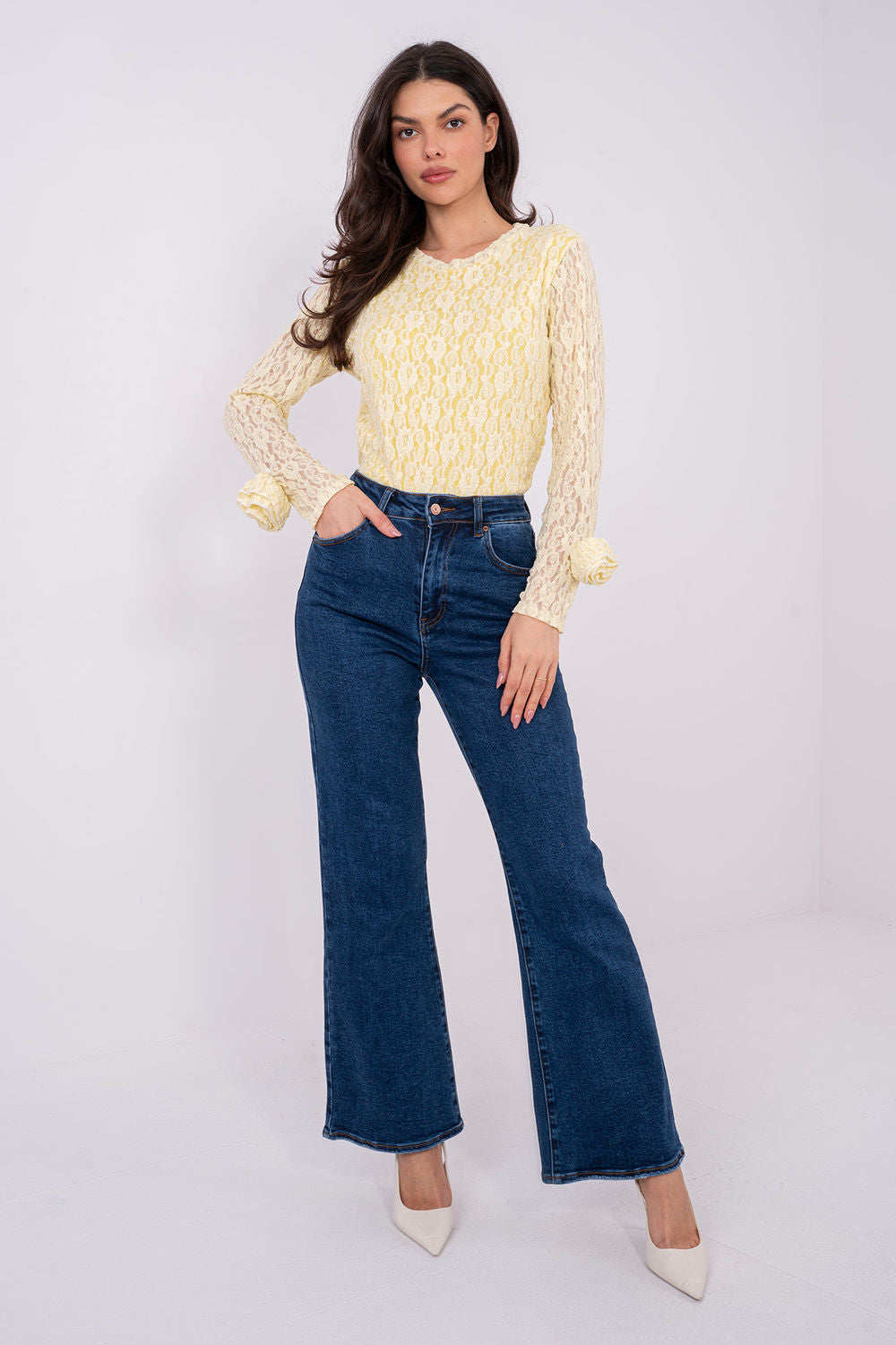 Blouse femme Italy Moda En Dentelle En — jaune