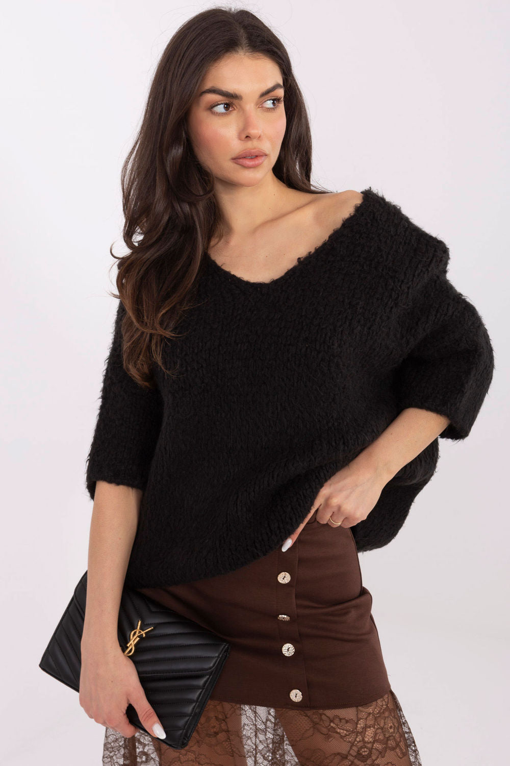 Pull femme Italy Moda Chandail Chandail — noir