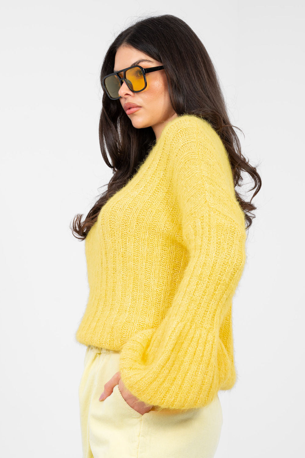 Pull femme Italy Moda Chandail Chandail — jaune