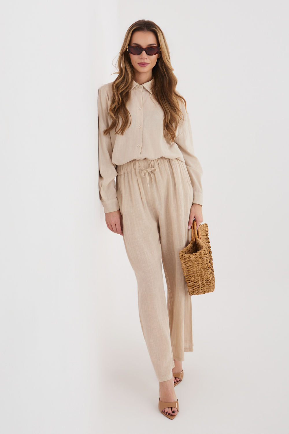 Chaussures à talons femme Italy Moda Pantalon Pantalon — beige