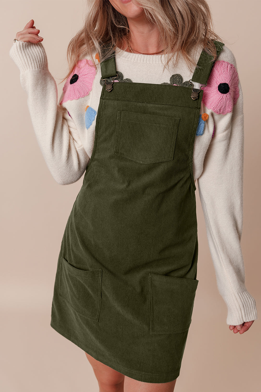 Robe femme poches, sans manches, uni — vert