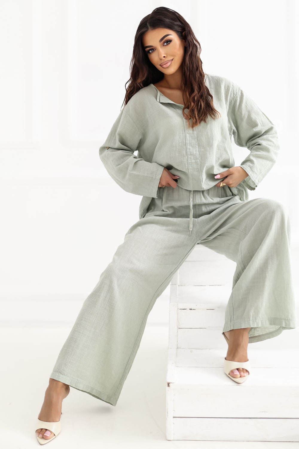 Chaussures à talons femme Italy Moda Pantalon Pantalon — vert