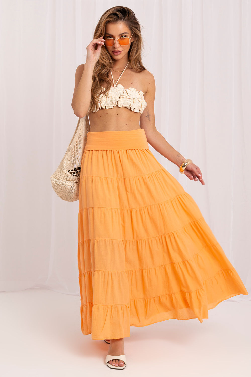 Jupe femme Italy Moda Longue Longue — orange