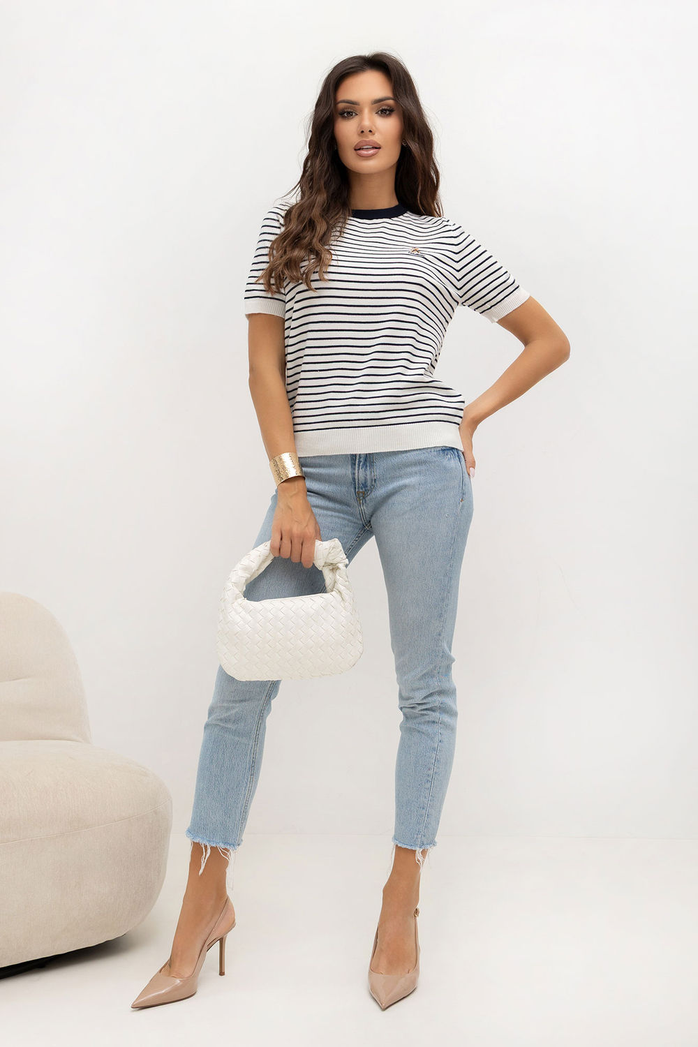 Pull femme Italy Moda À Manches Courtes — blanc