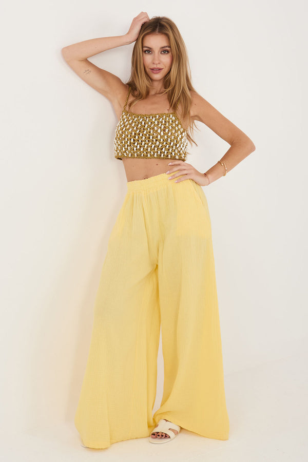 Chaussures à talons femme Italy Moda Pantalon Pantalon — jaune