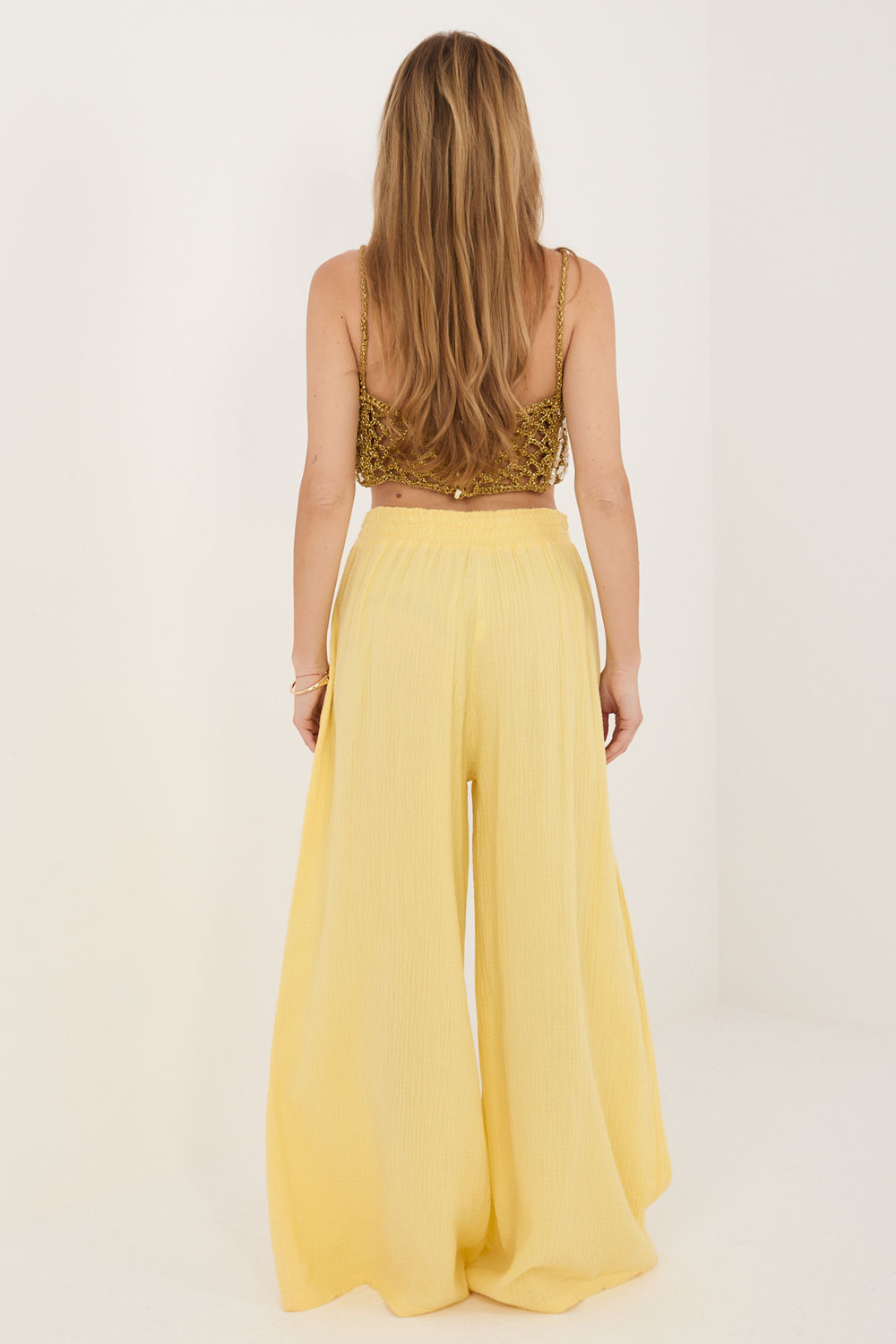 Chaussures à talons femme Italy Moda Pantalon Pantalon — jaune