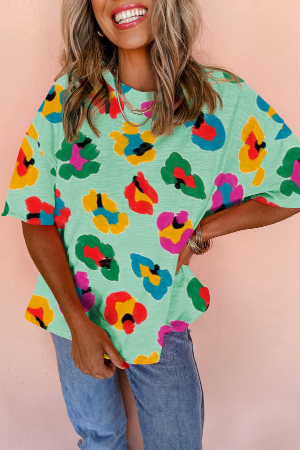 T-shirt femme léopard, épaules tombantes — vert
