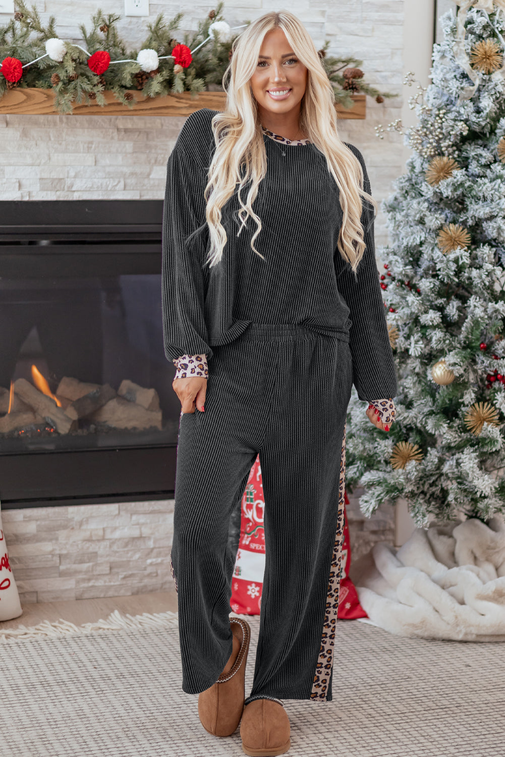 Ensemble femme léopard, patchwork, côtelé — gris · LC628082-P4011 · LC628082-P4011-L