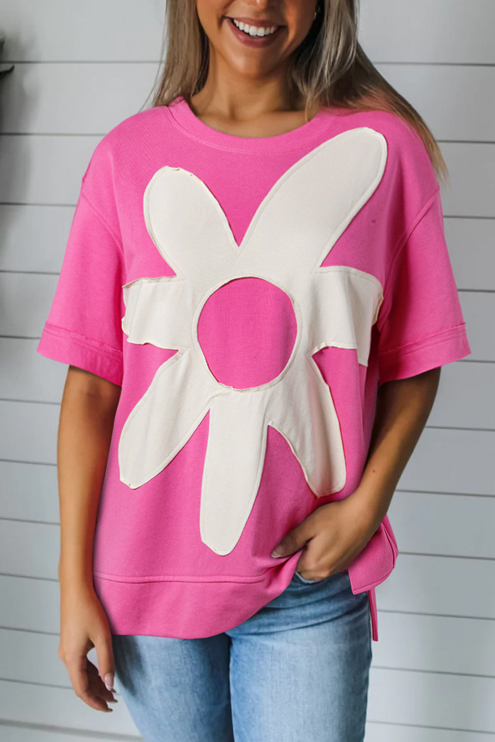 T-shirt femme épaules tombantes, ample — rose