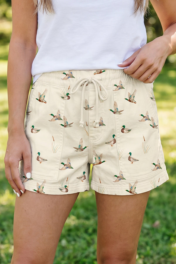 Short femme à cordon, denim — beige